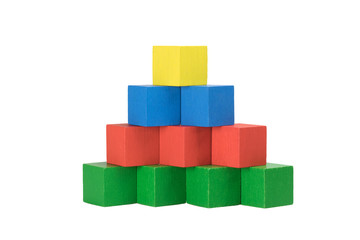 Pyramid from wooden colorful cubes isolated on a white backgroun