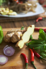 Sliced ginger with celery