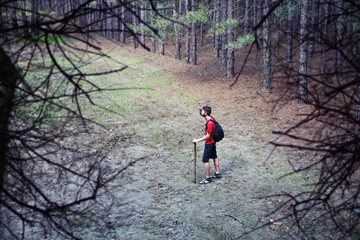 Naklejka premium Boy with a backpack