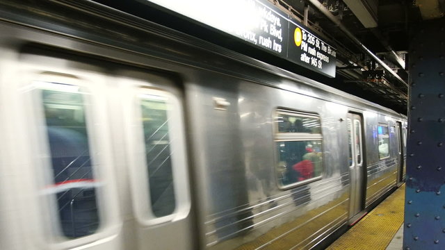 Subway train moving out of station in New York