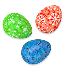 3D render of 3 folk easter eggs on white background