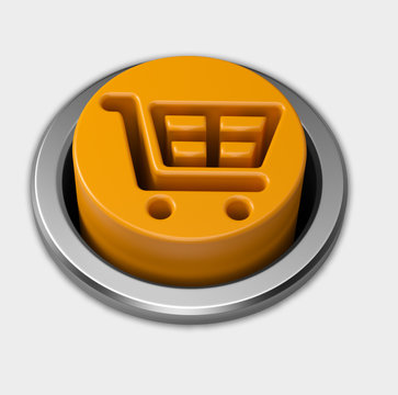 3D Orange Shopping Cart Push Button In Metalic Border