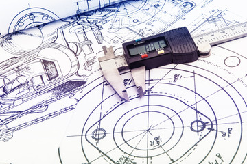 Caliper on technical drawing