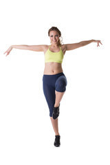 Fototapeta na wymiar Happy sporty model posing at camera during workout