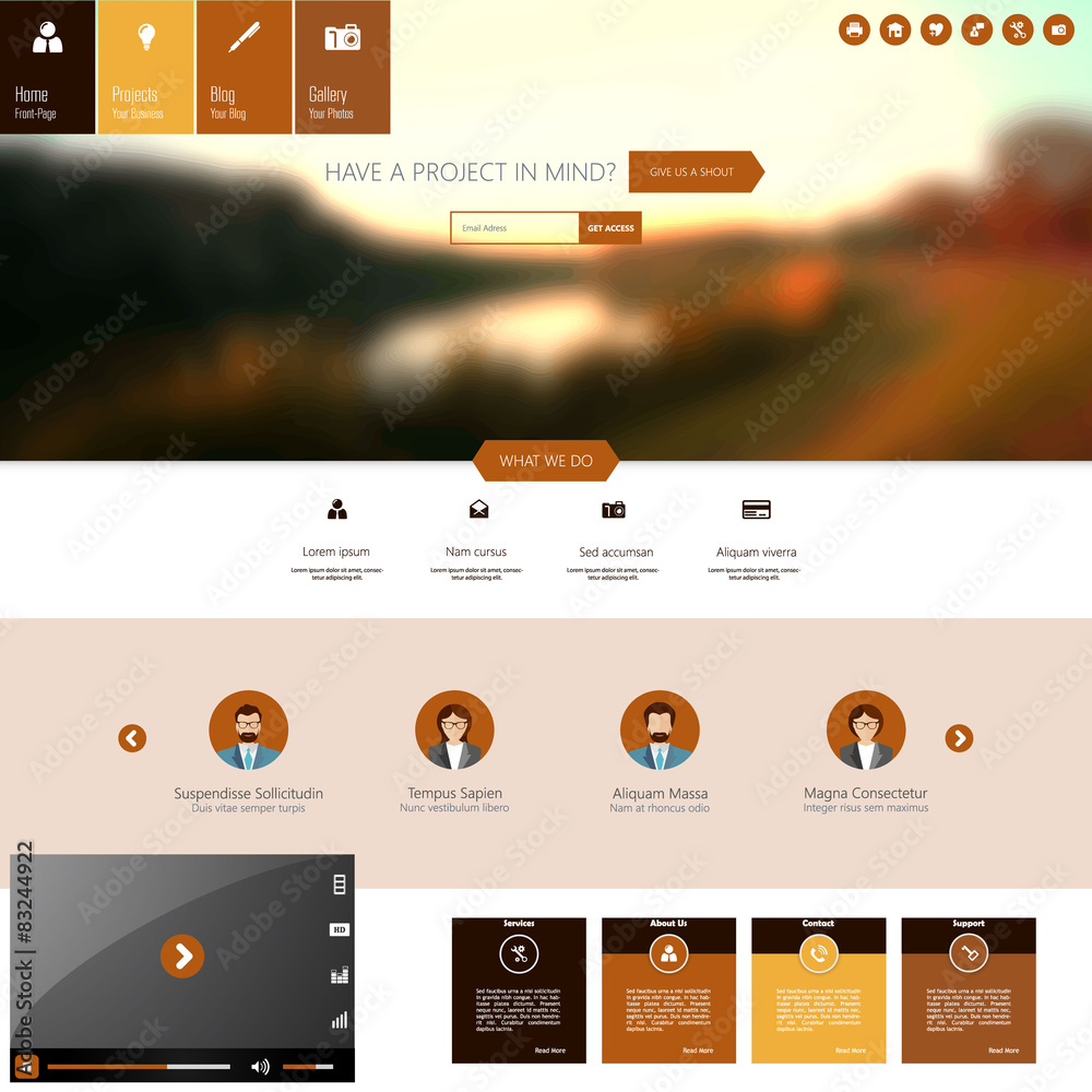 Wall mural flat website template with blurred autumn background