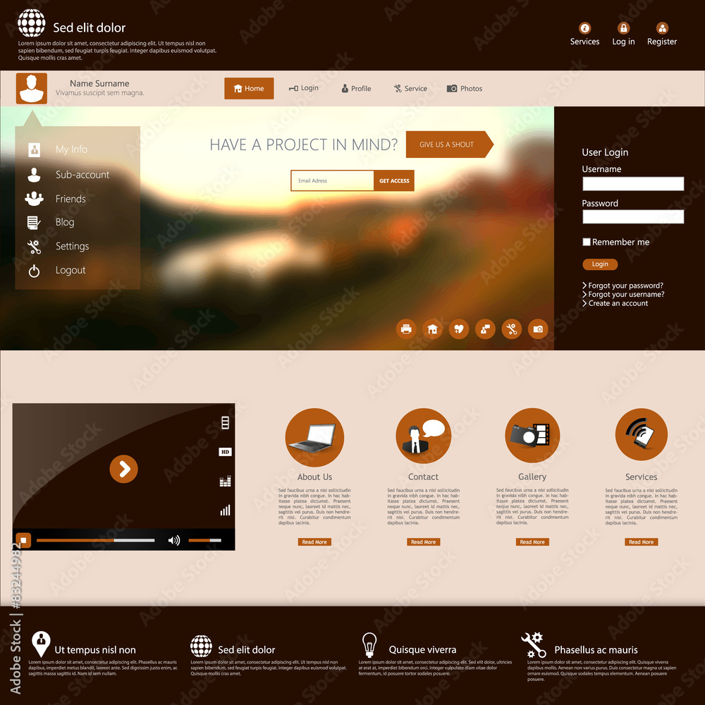 Wall mural flat website template with blurred autumn background