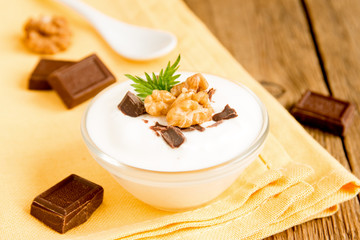 Yogurt with Chocolate, Mint and Nuts
