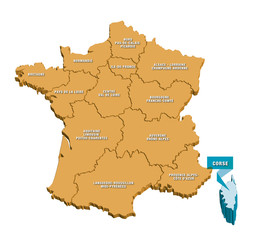Carte régions de France 3D CORSE 2