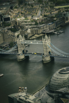 Aerial view of the historic Tower of London on the river Thames.