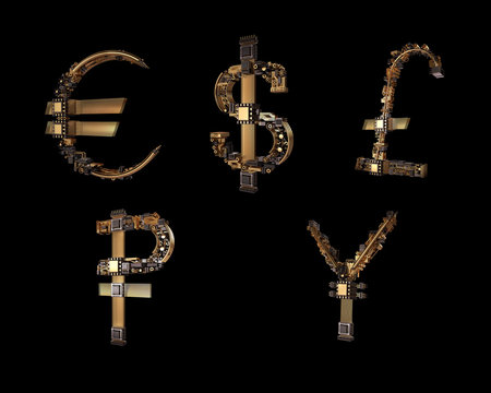 Business concept. Yen currency symbol of microchips 