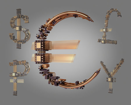 Business concept. Yen currency symbol of microchips 