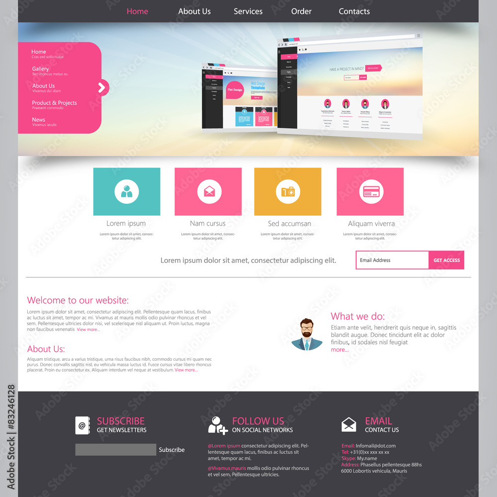 Sticker flat colorful website template design