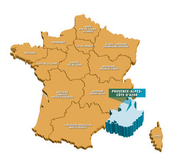 Carte régions de France 3D PACA 2