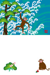 猿のイラスト年賀状テンプレートの申年の干支のサル