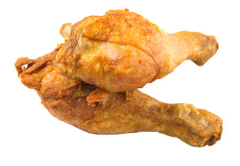 Deep fried chicken drumsticks over white background
