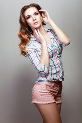 Fototapeta premium girl in checkered shirt