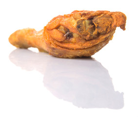 Deep fried chicken drumsticks over white background