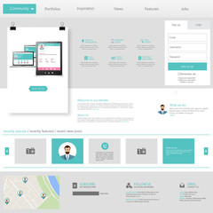 Flat web design elements, Website template.