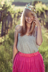 Blonde woman playing with here hair outdoor © Laszlo