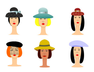 Avatars are six girls in hat vector illustration