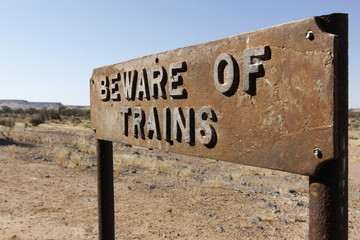 A rusted signpost near Alte Kalkofen in central Namibia.