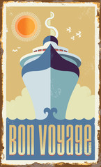 Vintage retro cruise ship vector design - metal sign poster