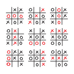 Illustration of doodle tic tac toe game set