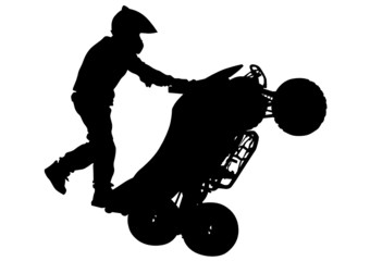 Silhouettes athletes ATV during races on white background