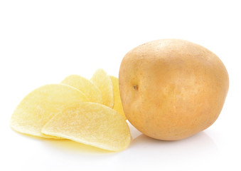 Potatoes and chips on a white background