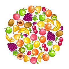 Background design with stylized fresh ripe fruits