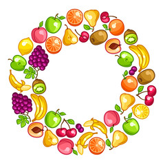 Background design with stylized fresh ripe fruits
