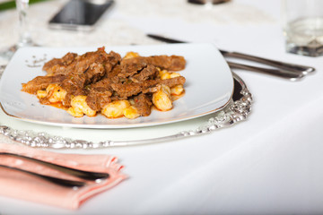 Beef stew on festive table