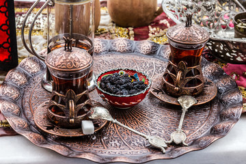 Turkish traditional tea table appointments, Turkey.