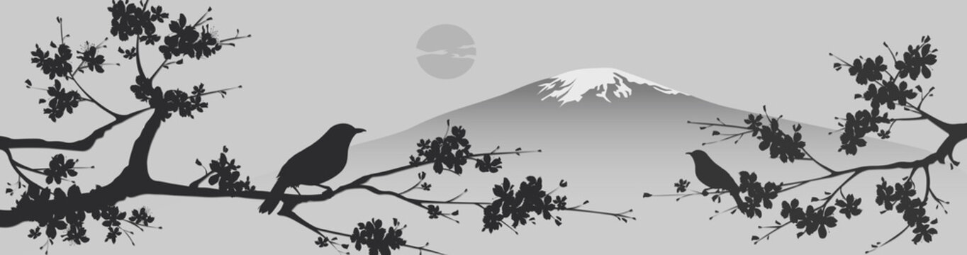 Japanese design with Fuji mountain and Sakua Tree.