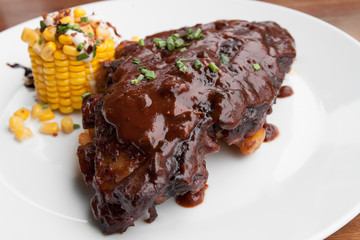 grilled BBQ spare ribs with  corn