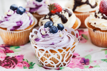 Set of  blueberry and strawberry cupcakes