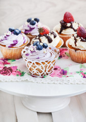 Set of  blueberry and strawberry cupcakes
