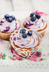 Set of tasty blueberry cupcakes