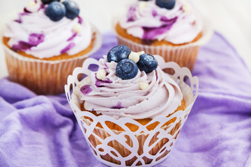 Set of tasty blueberry cupcakes