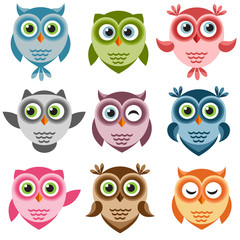 Set of cute cartoon owlets