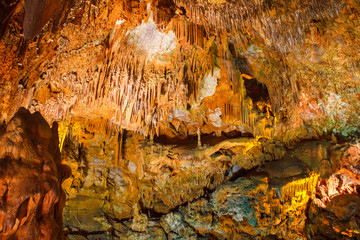 View of the Stalactites and stalagmites in Damlatas Caves