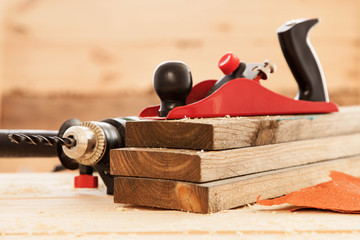 Woodworking tools on a carpenter's table