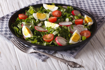 salad with eggs, radishes and sorrel closeup. Horizontal
