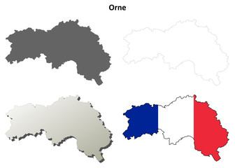 Orne (Lower Normandy) outline map set - obrazy, fototapety, plakaty