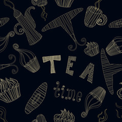 Vintage vector seamless pattern tea time