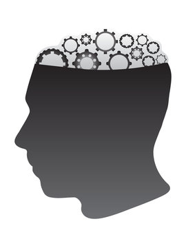 human silhouette head with abstract gear brain