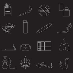 smoking and cirarettes simple outline icons set eps10