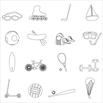summer sports and equipment outline icon set eps10