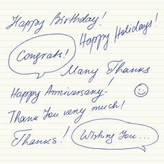 Handwritten short phrases and wishes