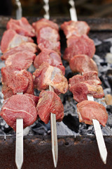 Raw lamb skewers, vertical